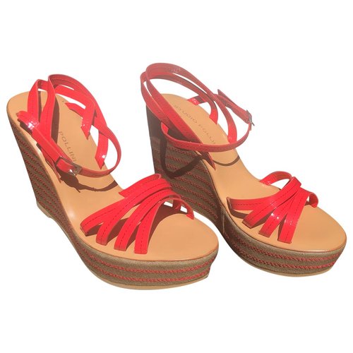 Pre-owned Pollini Patent Leather Sandals In Red