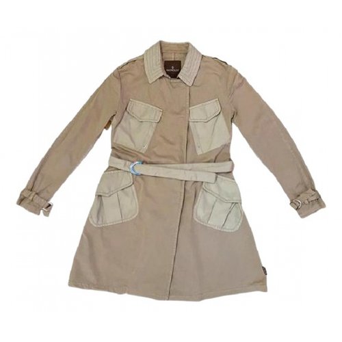 Pre-owned Moncler Long Trench Coat In Beige