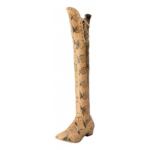 Pre-owned Ferragamo Python Boots In Beige