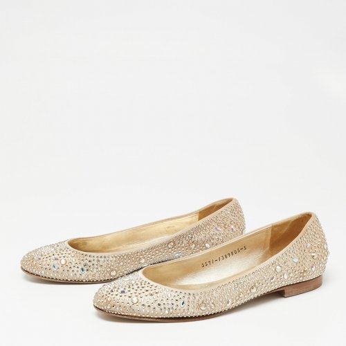 Pre-owned Gina Cloth Flats In Beige