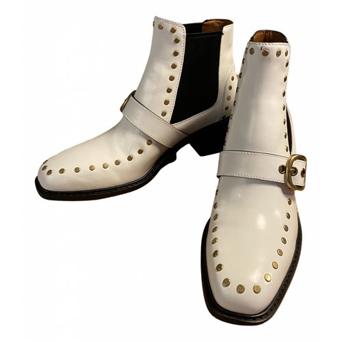 Pre-owned Coach Leather Western Boots In White