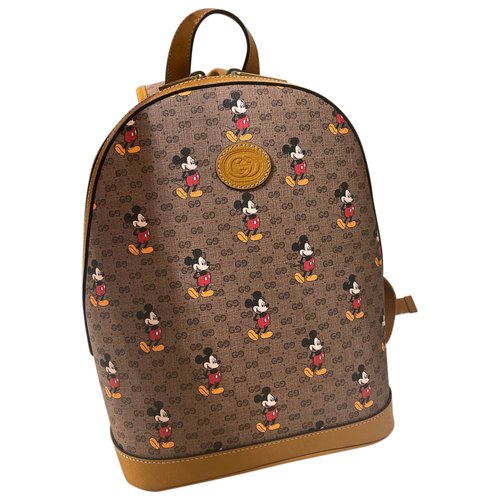 Pre-owned Disney X Gucci Leather Backpack In Brown