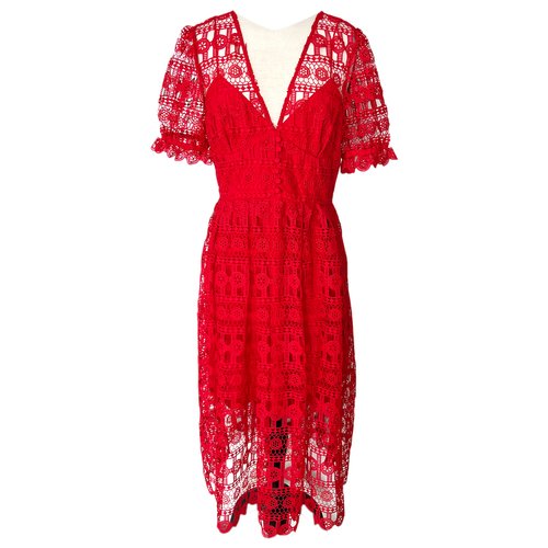 Pre-owned Self-portrait Lace Mid-length Dress In Red