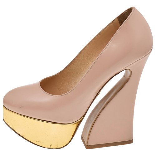 Pre-owned Charlotte Olympia Leather Flats In Beige
