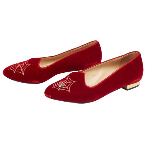 Pre-owned Charlotte Olympia Velvet Flats In Red
