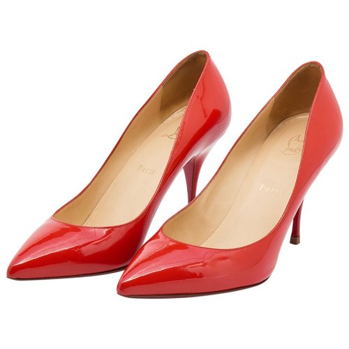 Pre-owned Christian Louboutin Patent Leather Flats In Orange