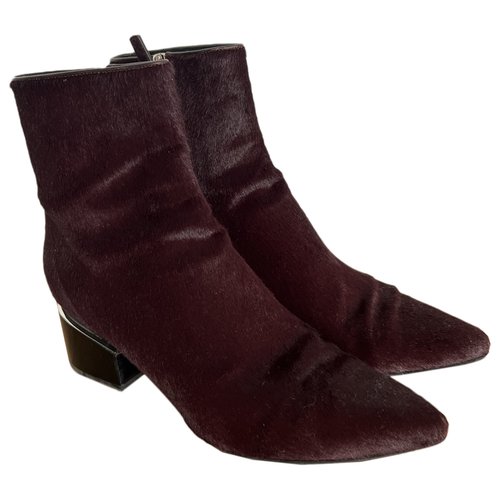Pre-owned Alexander Wang Pony-style Calfskin Ankle Boots In Burgundy