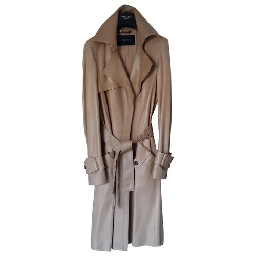 Pre-owned Gucci Leather Trench Coat In Beige