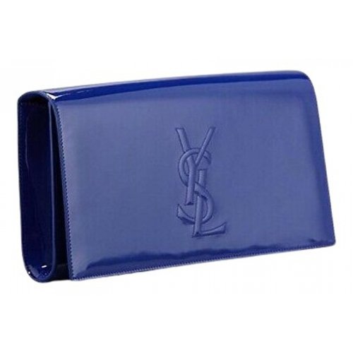 Pre-owned Saint Laurent Patent Leather Clutch Bag In Blue