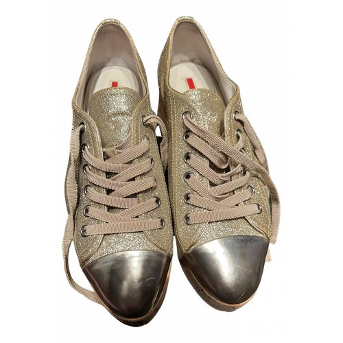 Pre-owned Prada Cloth Trainers In Gold