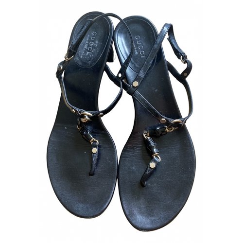 Pre-owned Gucci Double G Leather Sandals In Black