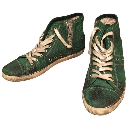 Pre-owned Leather Crown Leather Trainers In Green