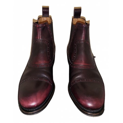 Pre-owned Gucci Leather Ankle Boots In Burgundy