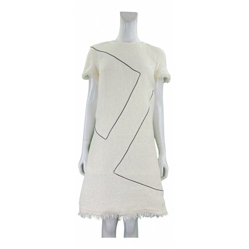 Pre-owned Chanel Tweed Mid-length Dress In White