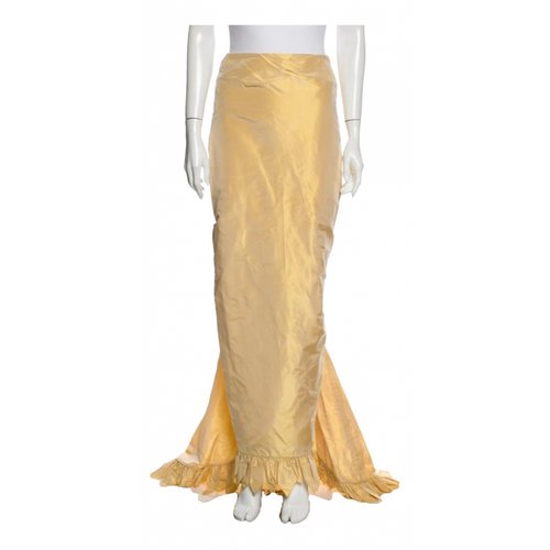 Pre-owned Oscar De La Renta Silk Maxi Skirt In Yellow