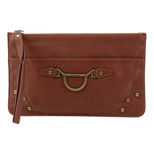 Pre-owned Borbonese Leather Clutch Bag In Brown