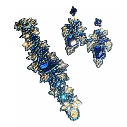 Pre-owned Swarovski Leather Jewellery Set In Blue