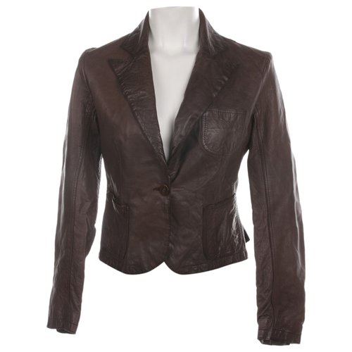 Pre-owned Closed Leather Biker Jacket In Brown