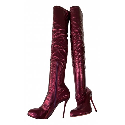 Pre-owned Christian Louboutin Patent Leather Boots In Purple