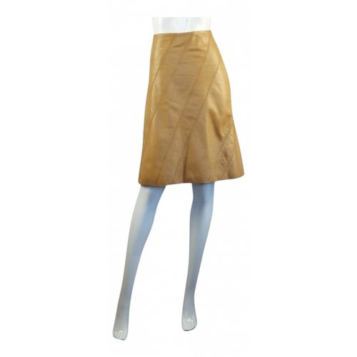 Pre-owned Dkny Leather Skirt In Camel