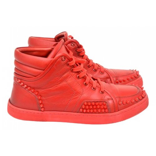 Pre-owned Christian Louboutin Louis Leather High Trainers In Red