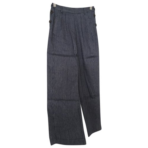 Pre-owned Sessun Linen Large Pants In Navy