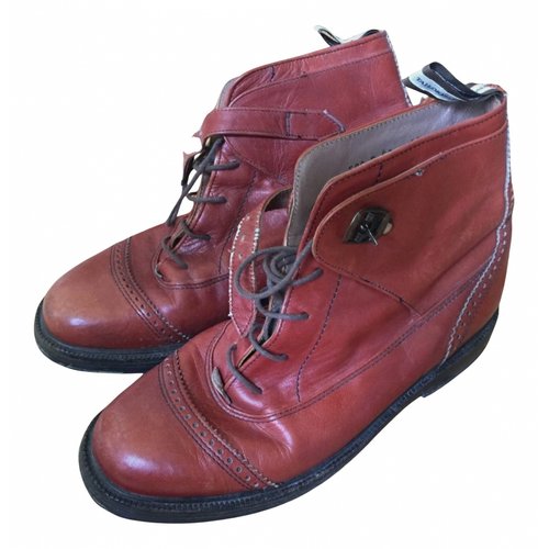 Pre-owned Dries Van Noten Leather Ankle Boots In Burgundy