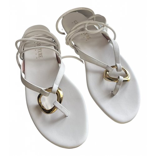 Pre-owned Gia Couture Leather Sandal In Ecru