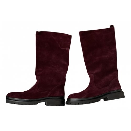 Pre-owned L'autre Chose Leather Ankle Boots In Burgundy