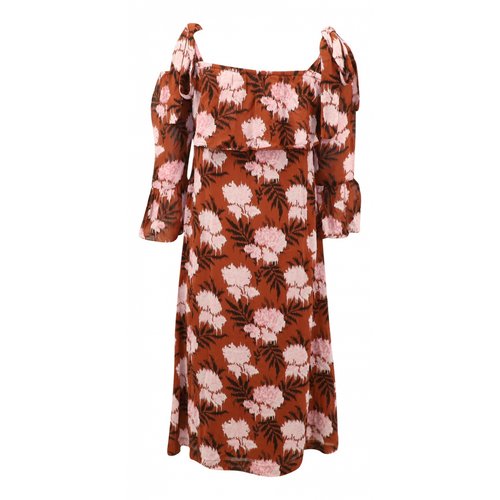 Pre-owned Ganni Mid-length Dress In Brown