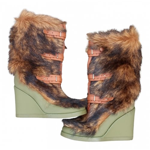 Pre-owned Celine Faux Fur Snow Boots In Brown