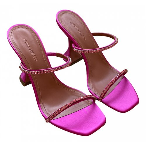 Pre-owned Amina Muaddi Leather Sandals In Pink