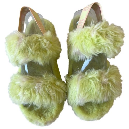 Pre-owned Ugg Faux Fur Sandals In Yellow
