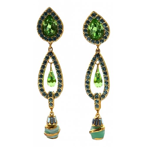 Pre-owned Saint Laurent Crystal Earrings In Green