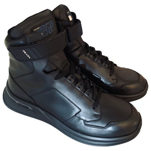 Pre-owned Prada Wheel Boot Leather Boots In Black