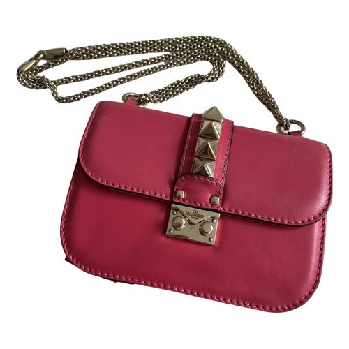 Pre-owned Valentino Garavani Glam Lock Leather Crossbody Bag In Pink