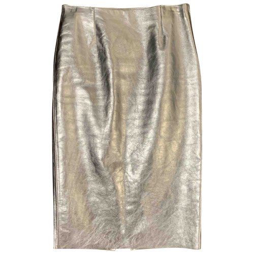 Pre-owned Maje Leather Mid-length Skirt In Silver