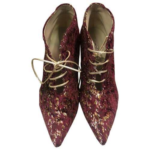 Pre-owned Giancarlo Paoli Velvet Lace Up Boots In Burgundy