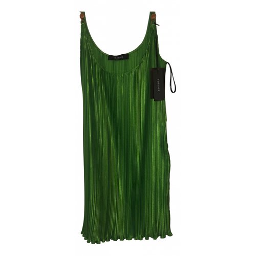 Pre-owned Versace Silk Mini Dress In Green