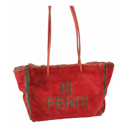 Pre-owned Fendi Roll Bag Faux Fur Tote In Red