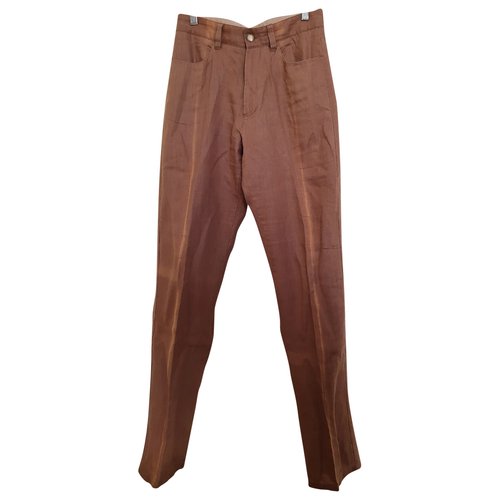 Pre-owned Seventy Linen Straight Pants In Camel