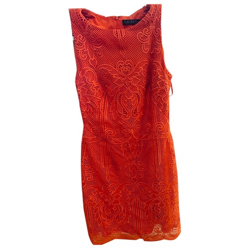 Pre-owned Lauren Ralph Lauren Lace Mid-length Dress In Orange