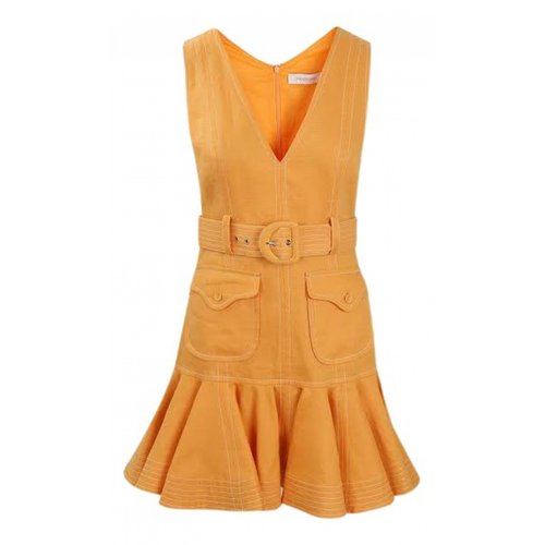 Pre-owned Zimmermann Bonita Linen Mini Dress In Orange