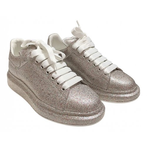 Pre-owned Alexander Mcqueen Oversize Leather Trainers In Silver