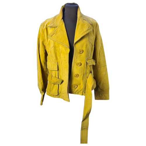 Pre-owned Max & Co Leather Short Vest In Yellow
