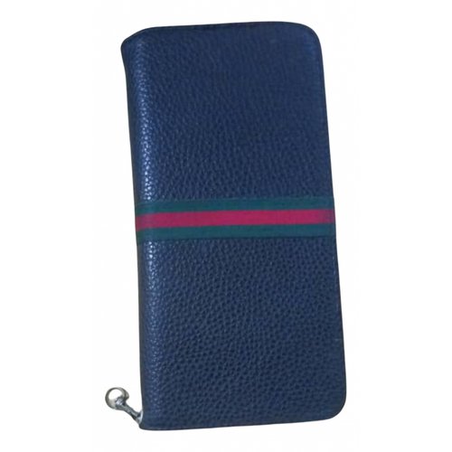 Pre-owned Gucci Leather Wallet In Navy