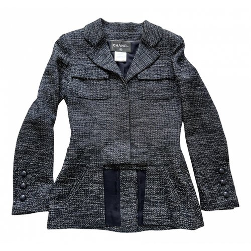 Pre-owned Chanel Tweed Blazer In Navy