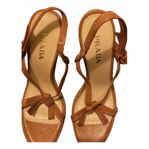 Pre-owned Prada Leather Sandals In Camel