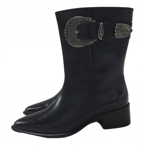 Pre-owned Loewe Leather Western Boots In Black