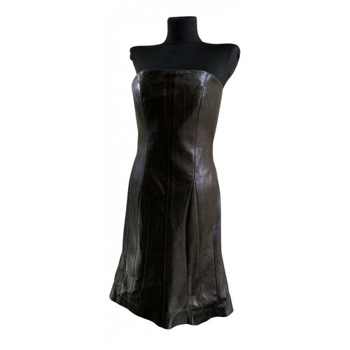 Pre-owned Saint Laurent Leather Mid-length Dress In Black